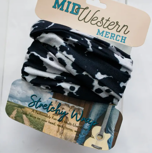 Black & White Cow Print Stretchy Headwrap